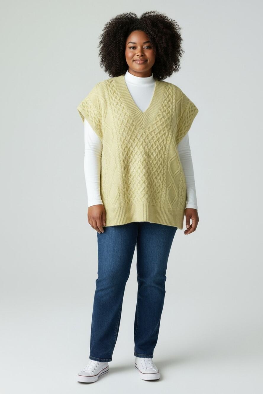 B0 Auth THE FRANKIE SHOP Cable Knit Wool Yellow Oversized Vest Sweater Size S